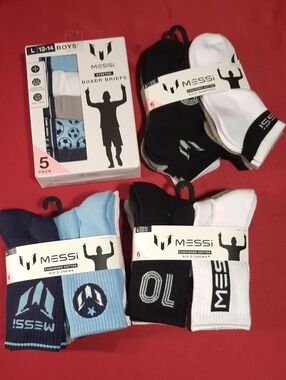 Messi Kids Athletic Socks & Boxer Briefs  Bundle Size Large 12-14 Shoe Sz 4-10